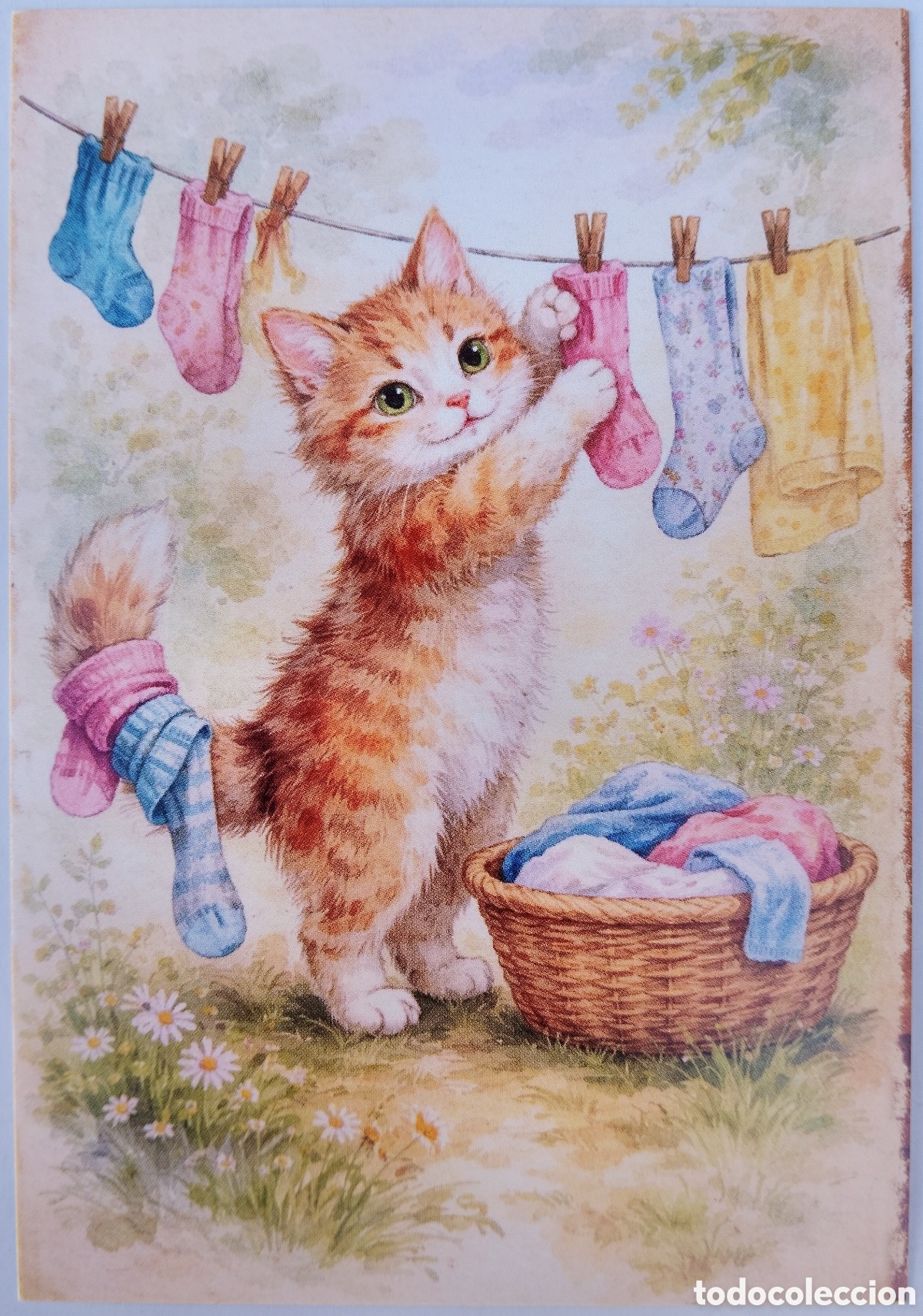Postales: POSTAL - GATO GATITO TENDIENDO COLADA - ESTILO ANTIGUO