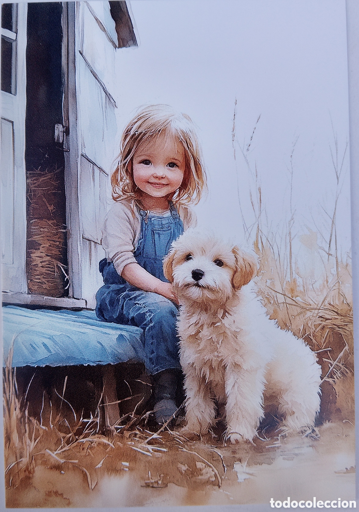 Postales: POSTAL - NI&Ntilde;A PERRITO - ESTILO ANTIGUO