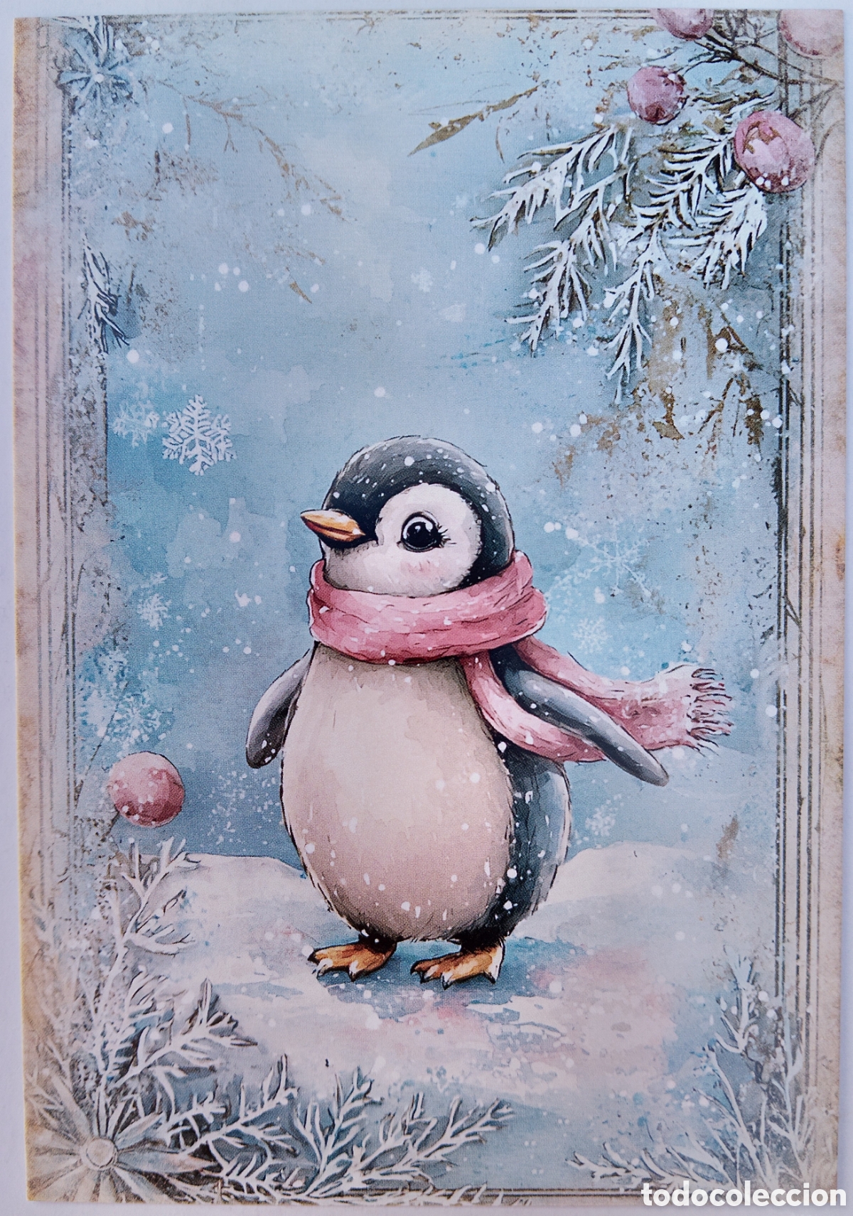 Postales: POSTAL NAVIDAD - PING&Uuml;INO PAISAJE NEVADO - ESTILO ANTIGUO