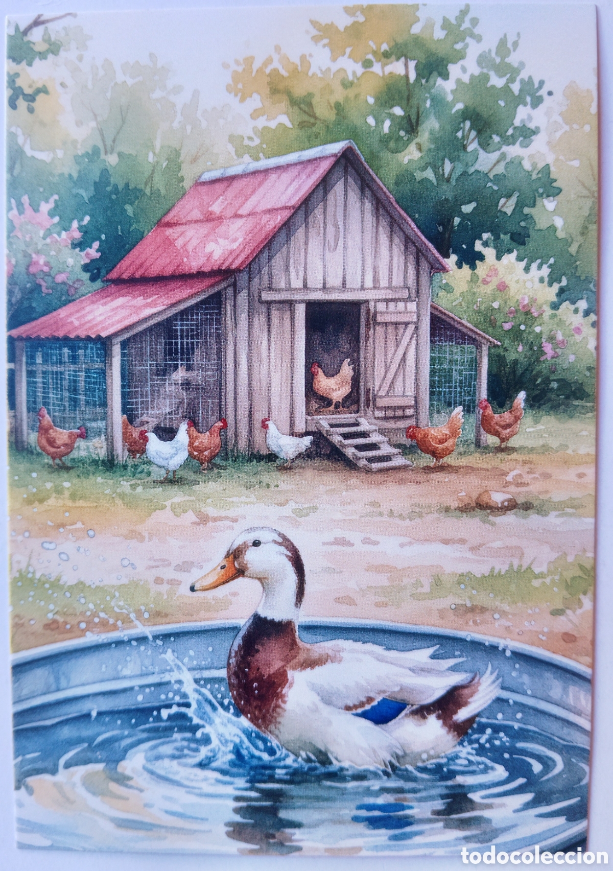Postales: POSTAL - PATO PATITO BA&Ntilde;O GALLINERO - ESTILO ANTIGUO