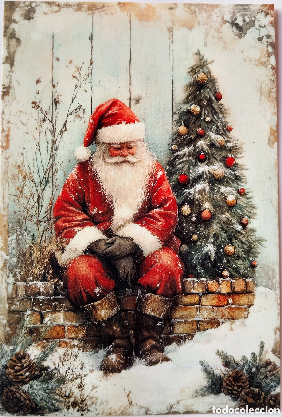 Postales: POSTAL NAVIDAD - PAP&Aacute; NOEL &Aacute;RBOL PAISAJE NEVADO - ESTILO ANTIGUO