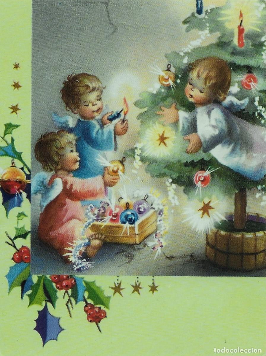 Postales: 7338Q - BAR&Oacute; - ANGELITOS ARMANDO &Aacute;RBOL NAVIDE&Ntilde;O- EDICIONES BV 1039.H-3 - DIPTICA 12X9 CM - DATA 1972