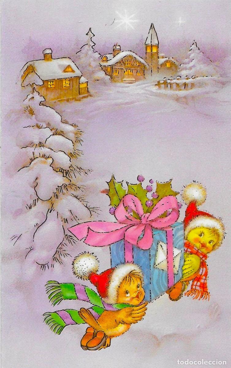 Postales: 7339Q - PAISAJE NEVADO, REGALO, PAJARITOS - EDICIONES GOLDEN N&ordm; 42 - DIPTICA 13,5X8,5 CM