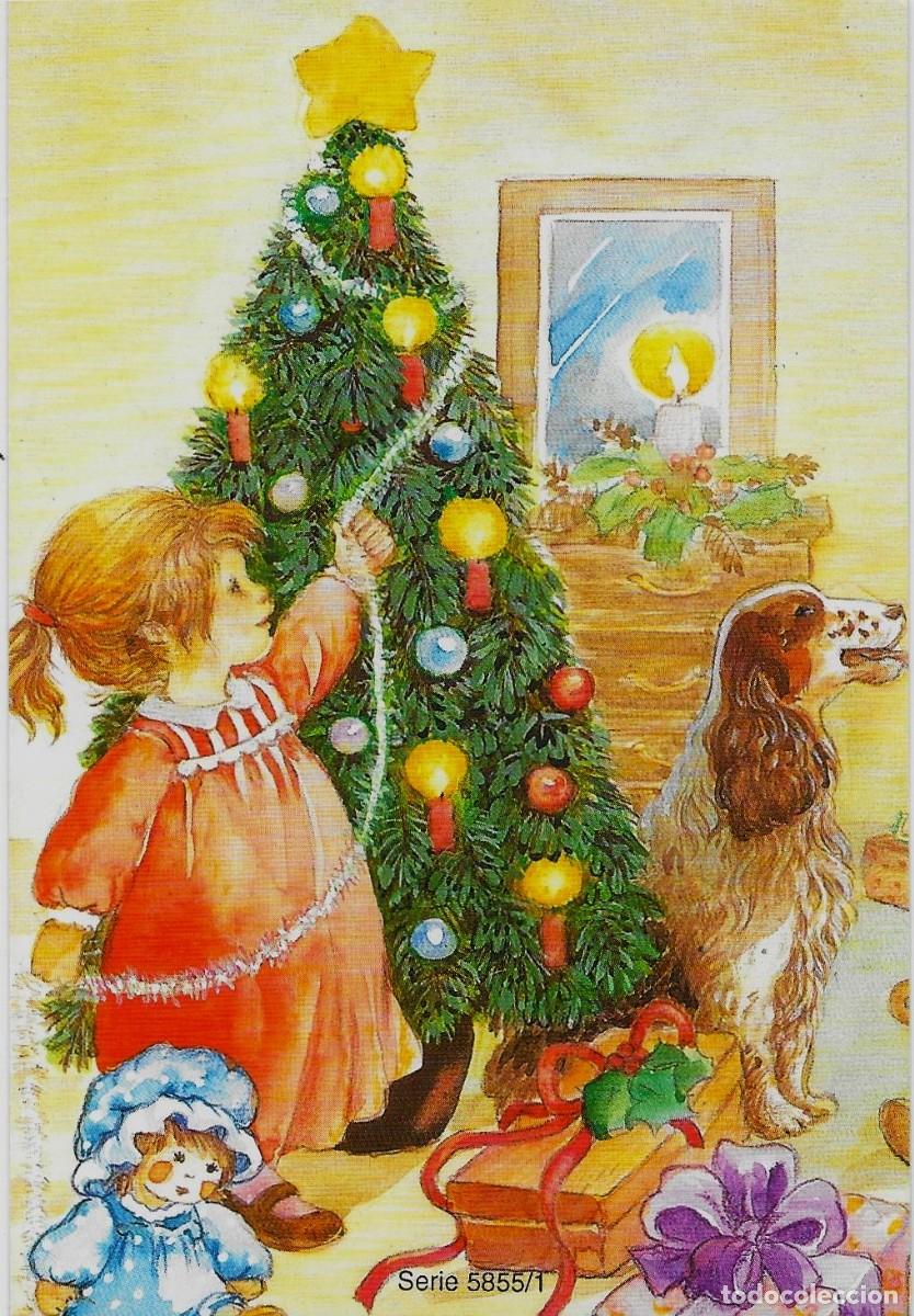 Postales: 7374Q - NI&Ntilde;A, ARBOL DE NAVIDAD , PERRITO REGALOS,BONITA POSTAL NAVIDE&Ntilde;A SERIE 5855.1-13,5X8,5- NUEVA