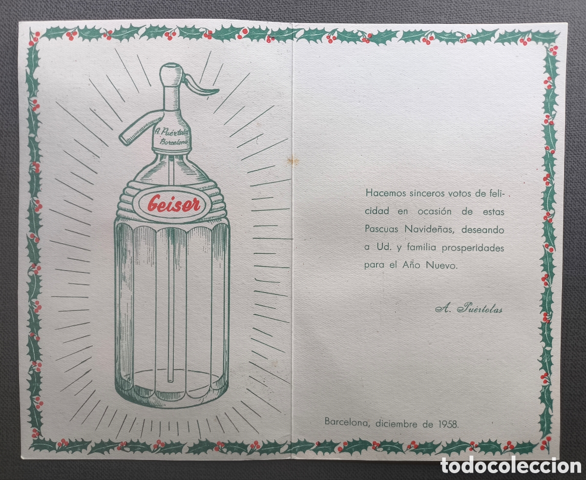 Postales: FELICITACI&Oacute;N NAVIDE&Ntilde;A PUBLICIDAD GASEOSAS GEISER A&Ntilde;O 1958