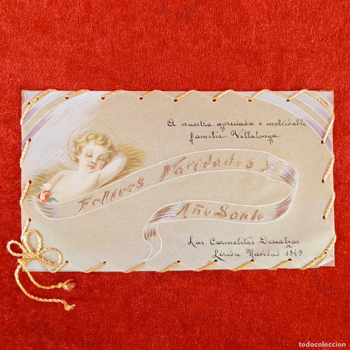 Postales: FELICITACI&Oacute;N DE LAS CARMELITAS DESCALZAS DE L&Eacute;RIDA - NAVIDAD 1949 - PINTADA A MANO - RAR&Iacute;SIMA / 779