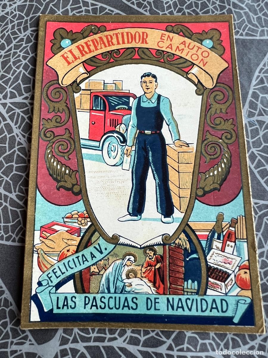 Postais: EL REPARTIDOR EN AUTO CAMION POSTAL FELICITACION ANTIGUA NAVIDAD