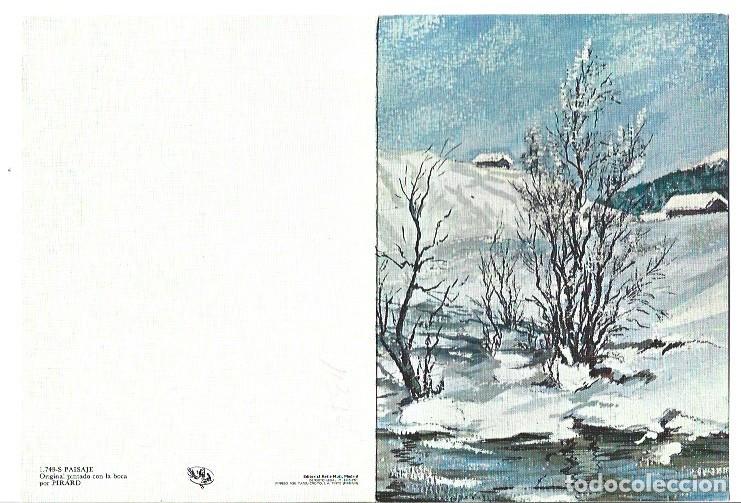Postales: &rdquo; PAISAJE NEVADO &rdquo;.- FELICITACION, ORIGINAL PINTADO CON LA BOCA.-(OFERTA 3X2), LLEVA 3 Y PAGA 2