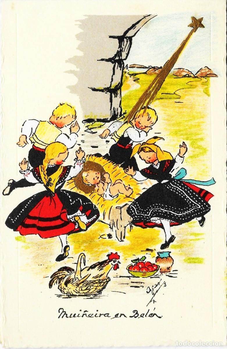 Postkarten: 7397R -AGAR -MU&Ntilde;EIRA EN BEL&Eacute;N - PRECIOSA Y ANTIGUA POSTAL (GALICIA) DIPTICA 9,5X14,5 CM