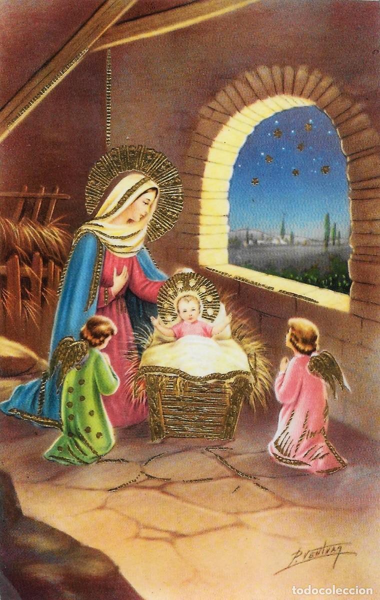 Postais: 6051 - P. VENTURA - EL NACIMIENTO-EDICIONES CECAMI 4391- DETALLES EN PAN DE ORO - 1955