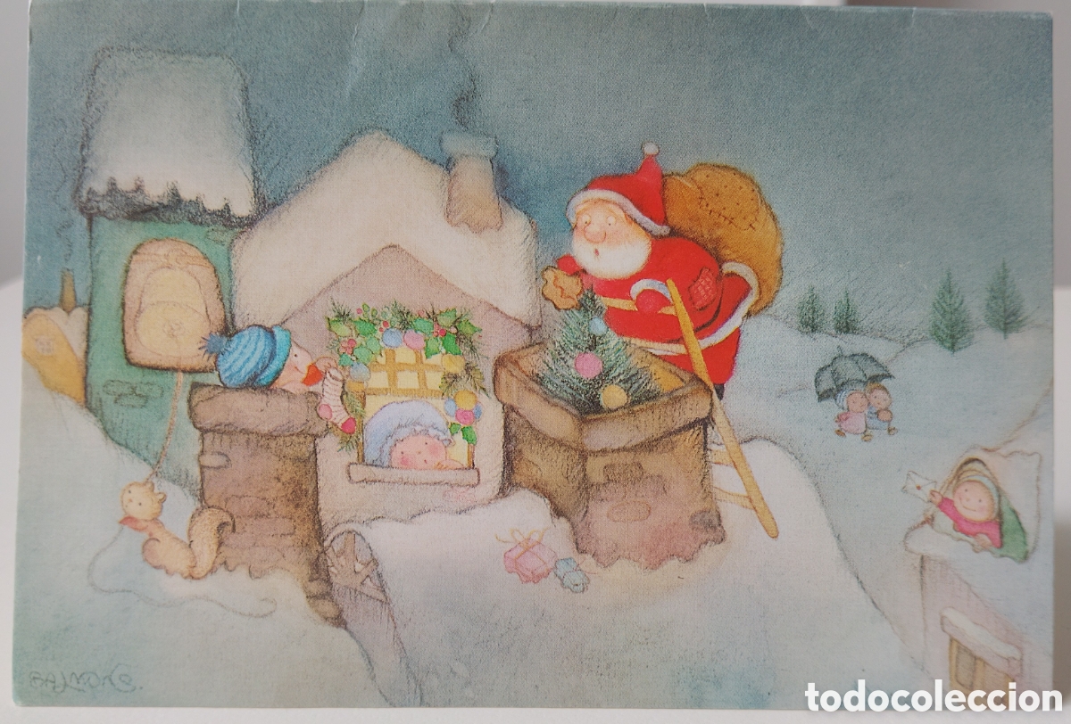 Postales: FELICITACI&Oacute;N NAVIDAD - SALMONS - EDICIONES BUSQUETS - PAP&Aacute; NOEL CHIMENEA NI&Ntilde;OS