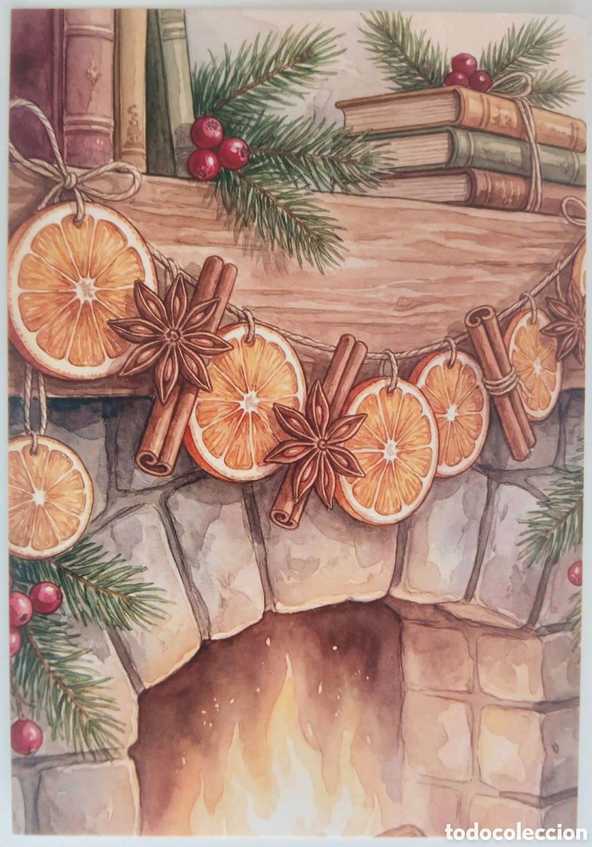Postales: POSTAL NAVIDAD - DETALLE CHIMENEA LIBROS - ESTILO ANTIGUO