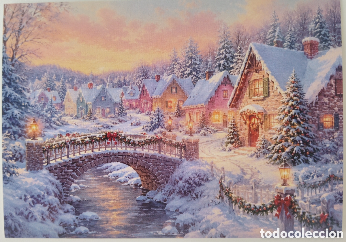 Postales: POSTAL NAVIDAD - PAISAJE NEVADO PUENTE R&Iacute;O - ESTILO ANTIGUO