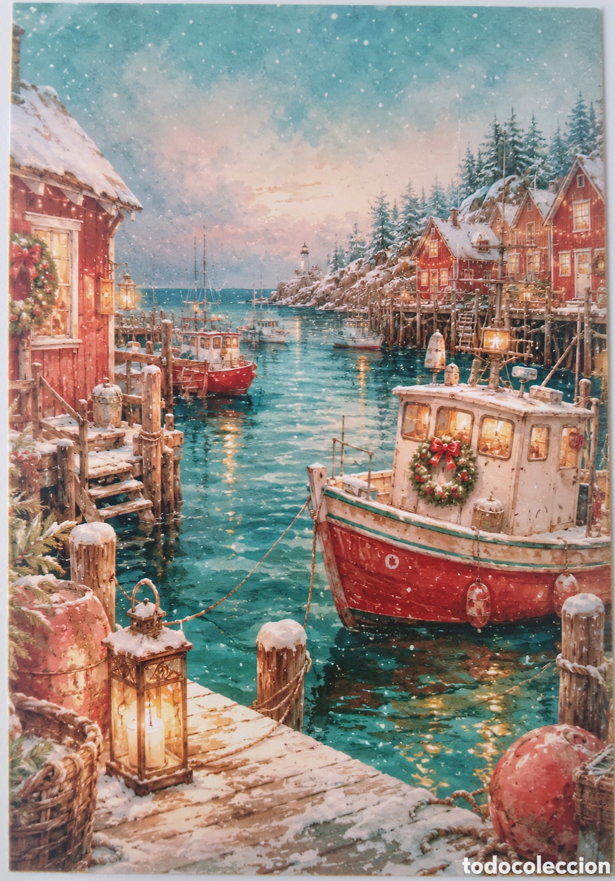 Postales: POSTAL NAVIDAD - PUERTO PAISAJE NEVADO - ESTILO ANTIGUO