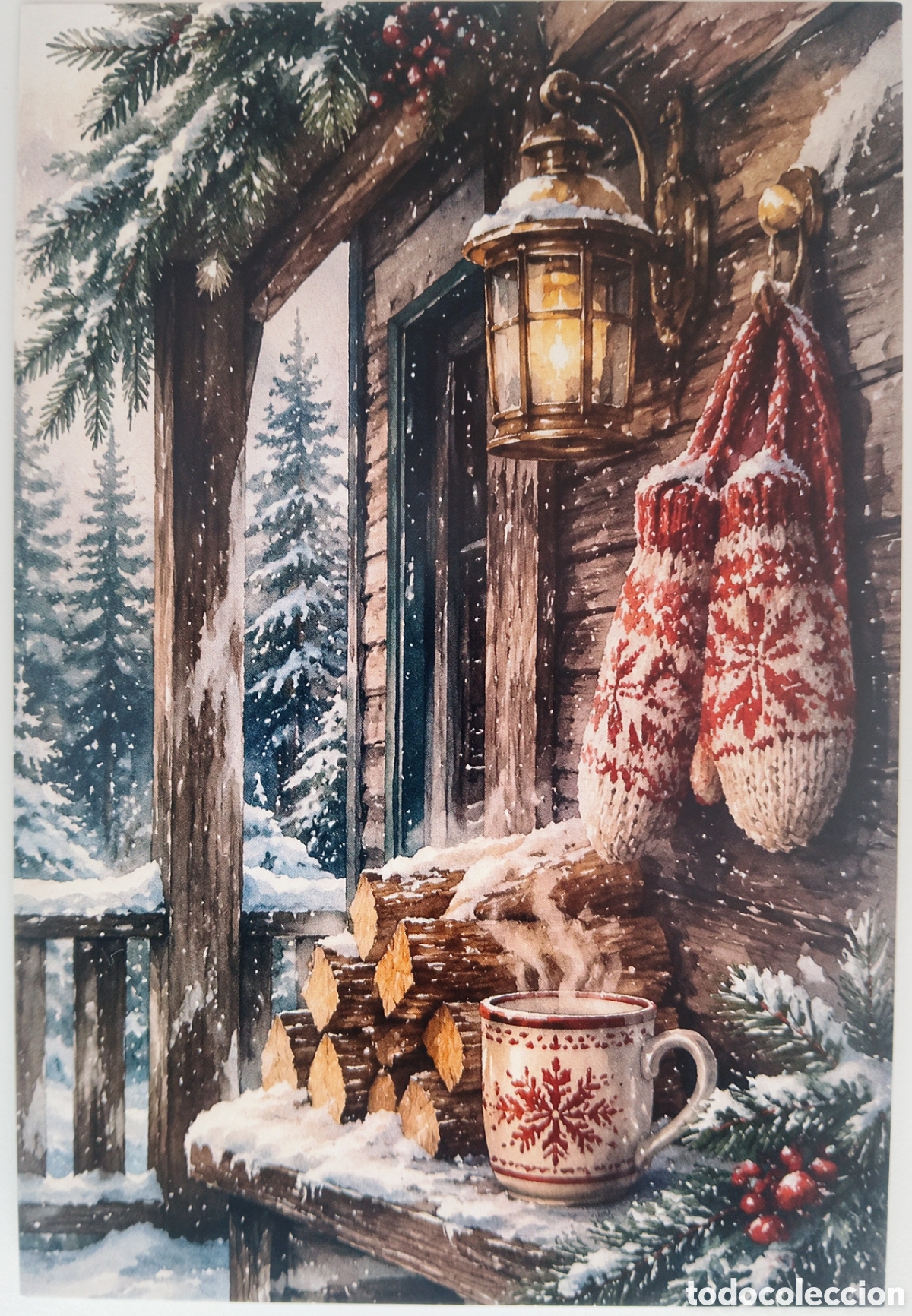 Postales: POSTAL NAVIDAD - DETALLE CABA&Ntilde;A PAISAJE NEVADO - ESTILO ANTIGUO