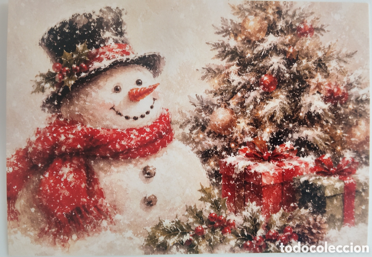 Postales: POSTAL NAVIDAD - MU&Ntilde;ECO DE NIEVE &Aacute;RBOL PAISAJE NEVADO - ESTILO ANTIGUO