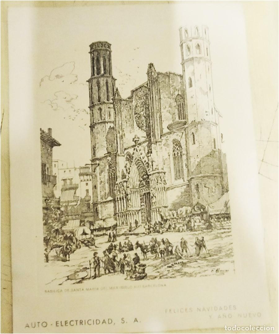Postales: FELICITACION NAVIDAD AUTO ELECTRICIDAD GRABADO BASILICA SANTA MARIA DEL MAR BARCELONA MIDE 19,50/14,