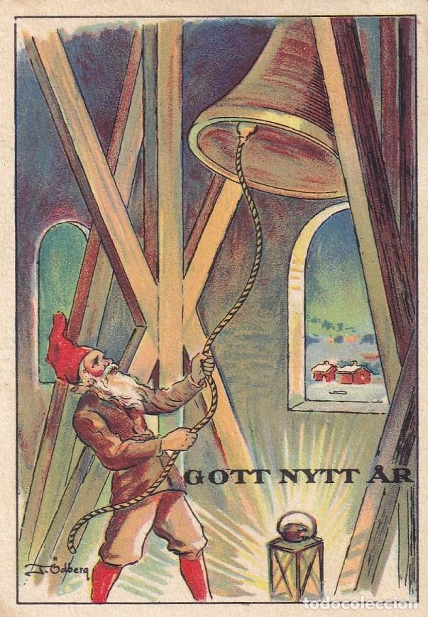 Postales: Postal antigua de Suecia a Berl&iacute;n c. 1920 - Ilustrada &Ouml;dberg - Tomte Gnomo A&ntilde;o Nuevo - Sello 5 &Ouml;re