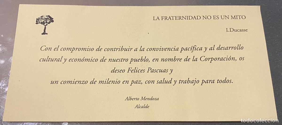 Postales: Tarjeta de felicitaci&oacute;n navide&ntilde;a de Ayuntamiento de Almensilla, Sevilla. A&ntilde;o 2000. Buen estado.