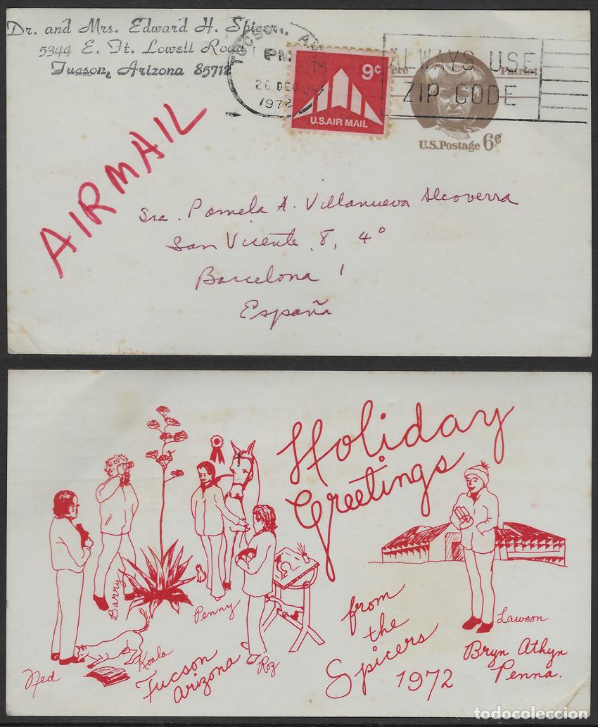 Postales: Tarjeta de Navidad de 1972 de EEUU a Espa&ntilde;a. Dise&ntilde;o personalizado.
