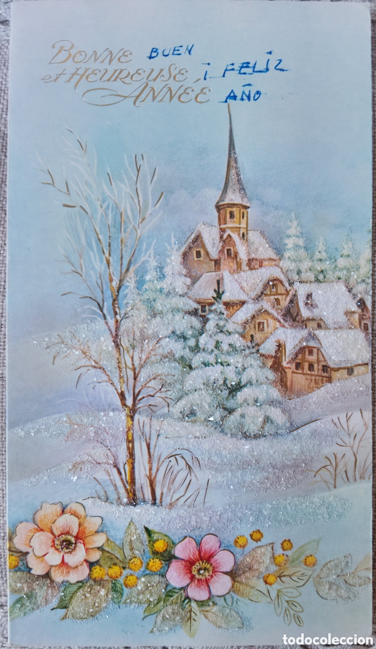 Postales: FELICITACI&Oacute;N NAVIDAD - FRANCIA - PAISAJE NEVADO - PURPURINA