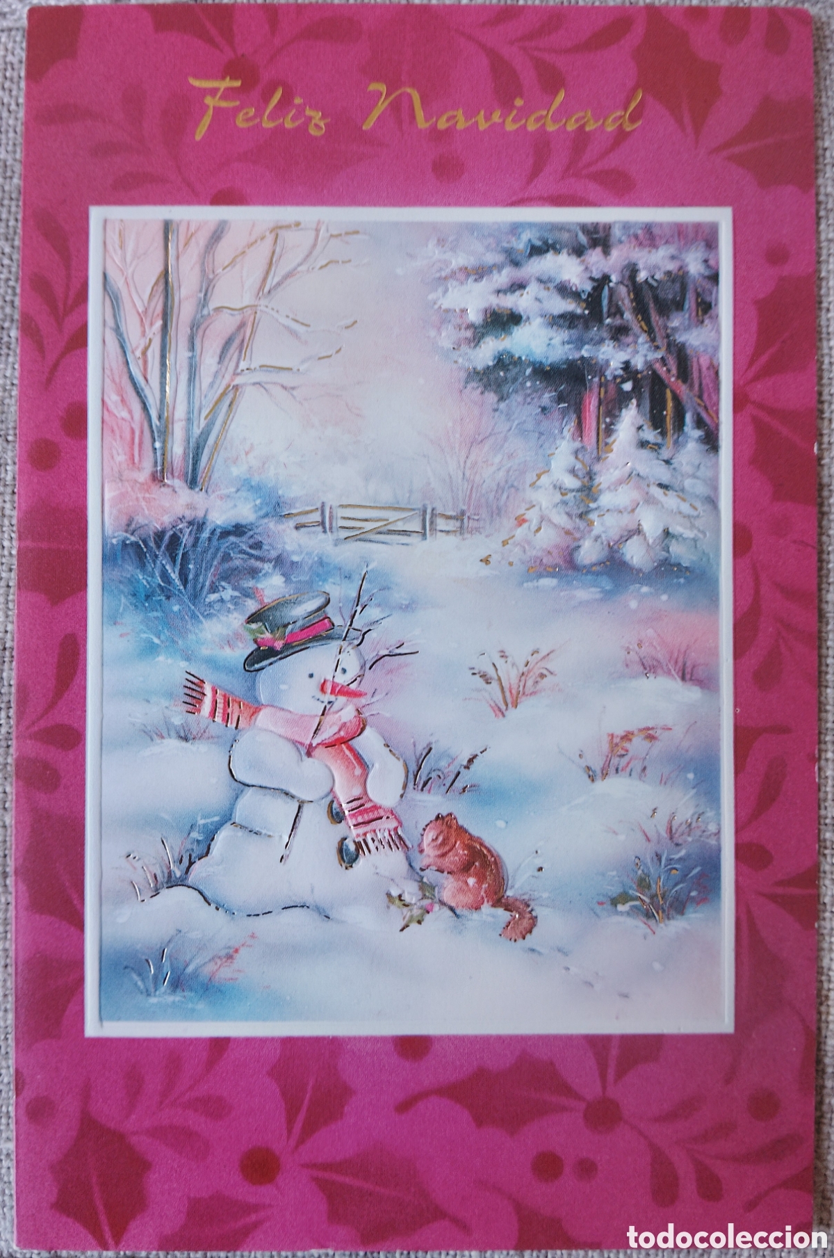 Postales: FELICITACI&Oacute;N NAVIDAD RELIEVE - EDICIONES GOLDEN - MU&Ntilde;ECO DE NIEVE PAISAJE NEVADO