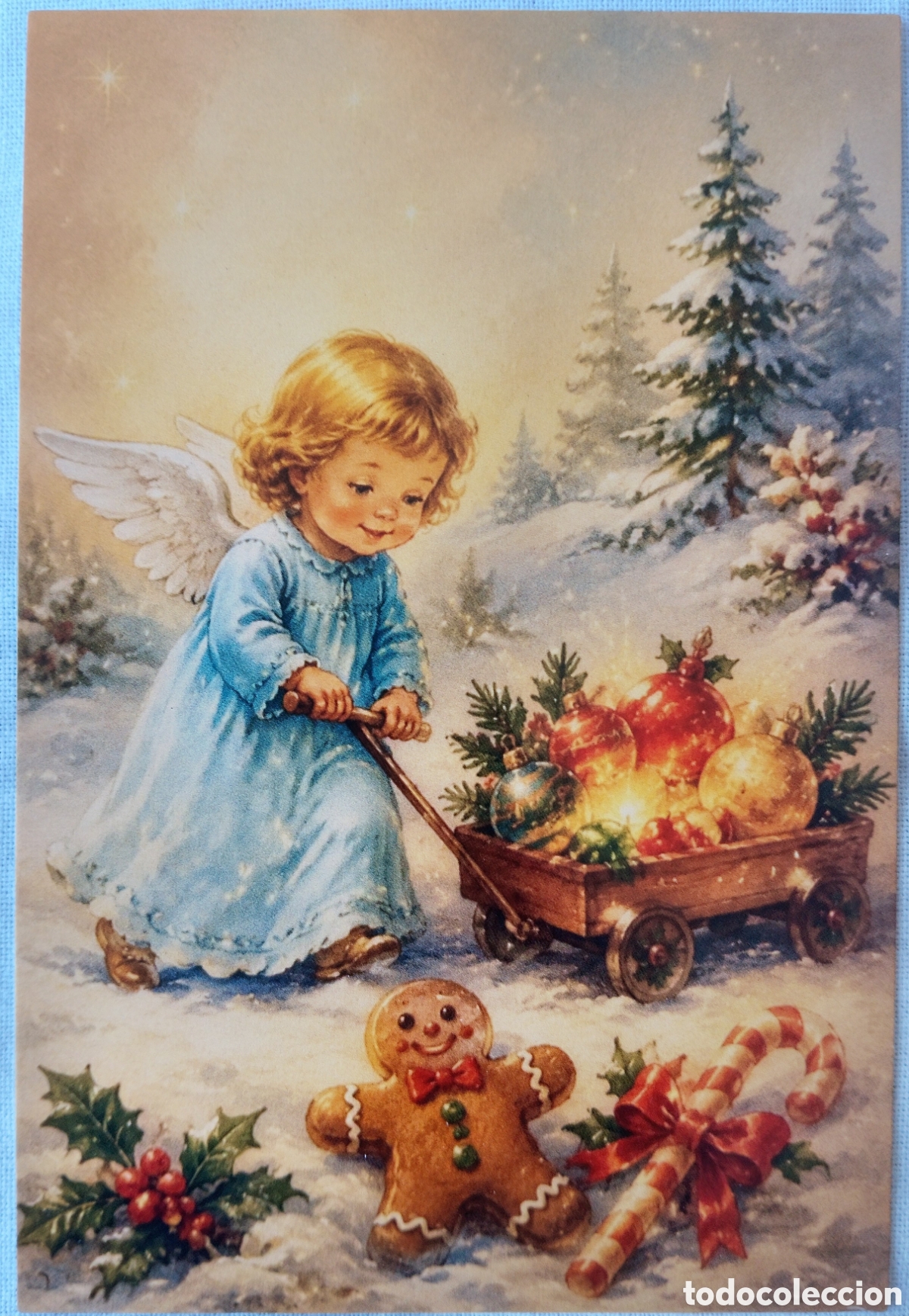 Postales: POSTAL NAVIDAD - ANGELITO ADORNOS PAISAJE NEVADO - ESTILO ANTIGUO