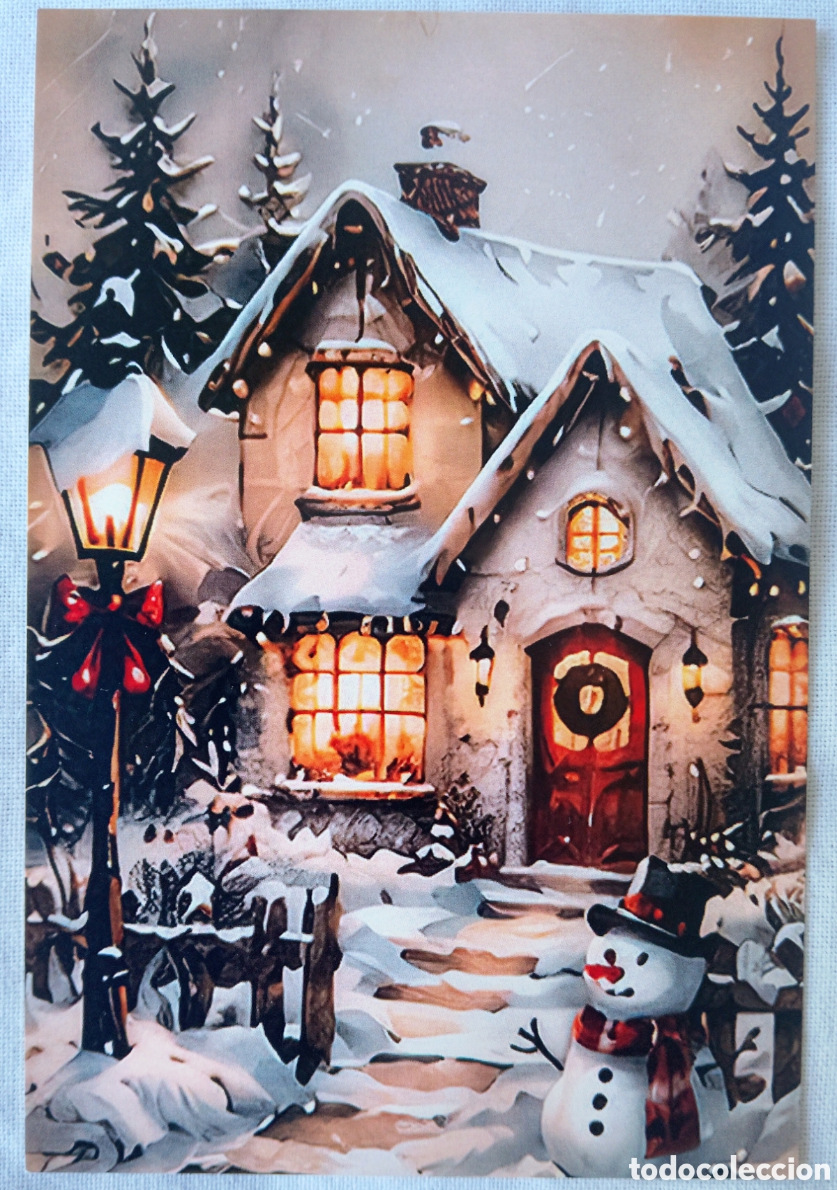 Postales: POSTAL NAVIDAD - CASA CASITA MU&Ntilde;ECO DE NIEVE PAISAJE NEVADO - ESTILO ANTIGUO