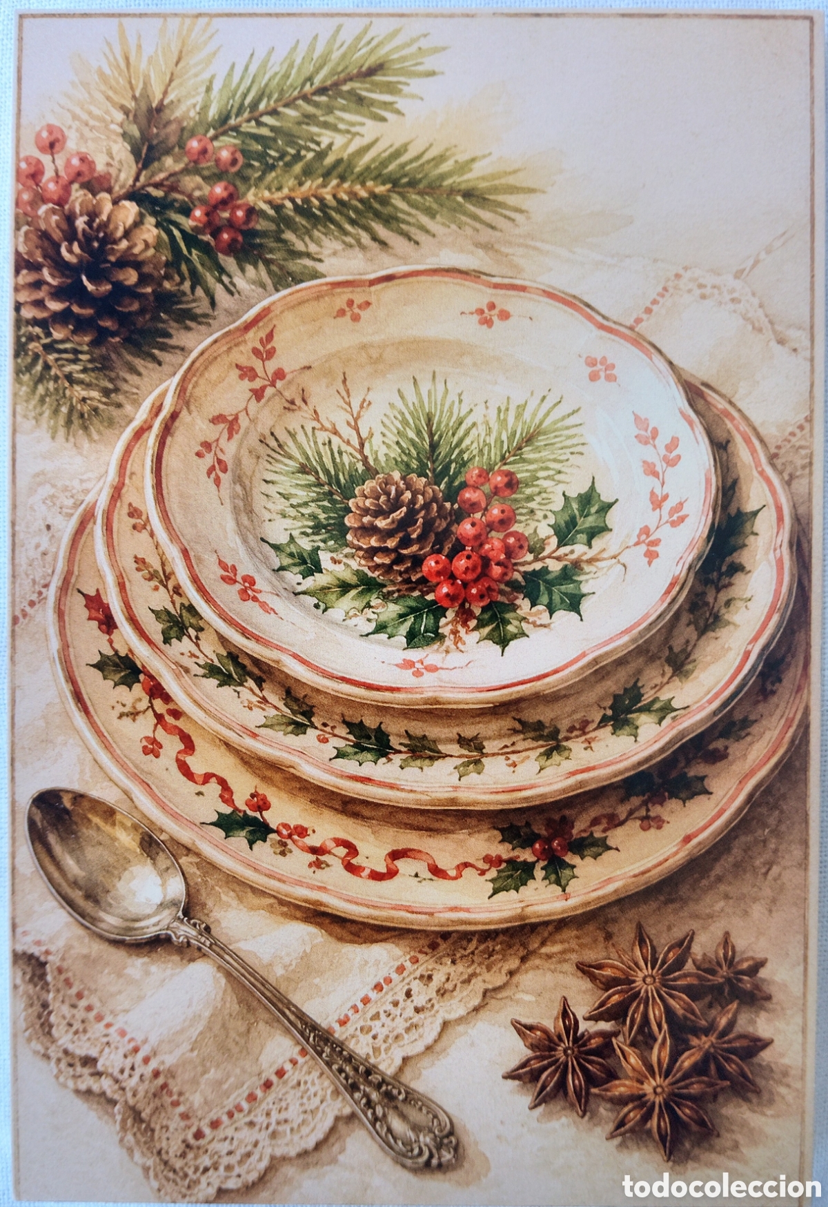 Postales: POSTAL NAVIDAD - DETALLE PLATOS CUBIERTOS ADORNOS MESA COMEDOR - ESTILO ANTIGUO