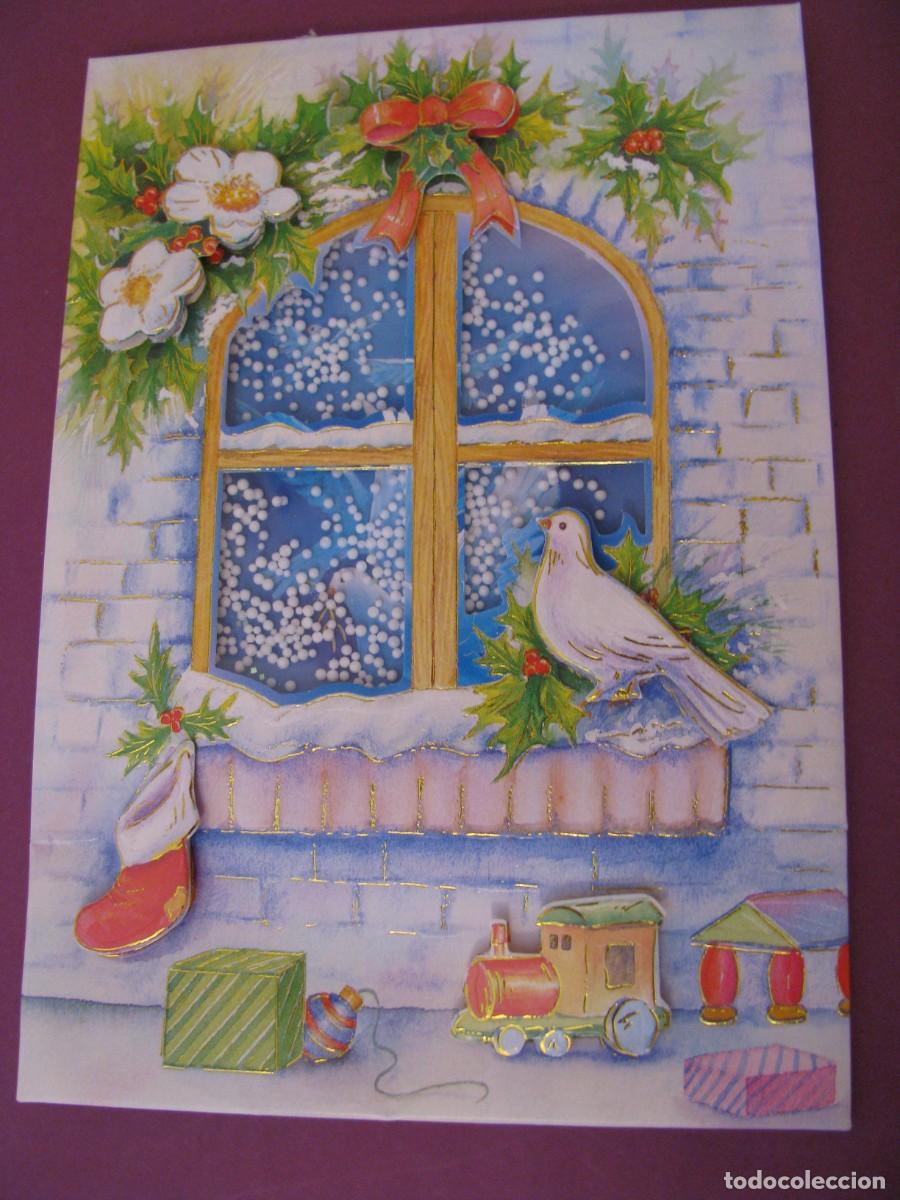 Postales: POSTAL DIPTICA DE NAVIDAD. CON LA VENTANA NEVADA, TROQUELADA. ED. ONE HEART. 19X13 CM