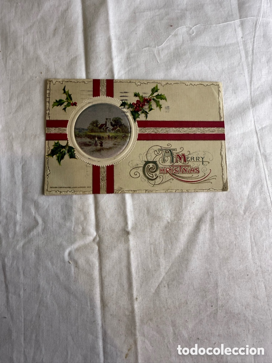 Postales: Antigua postal Navidad &ldquo;Merry Christmas&rdquo; en relieve &ndash; EE. UU. &ndash; 1912/1914