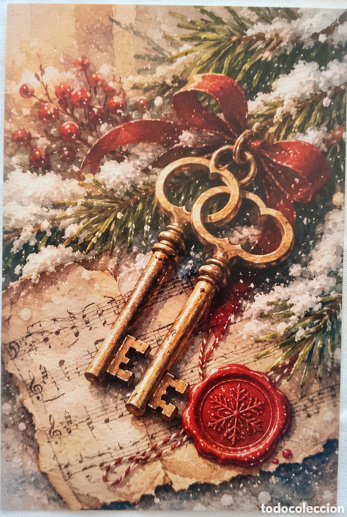 Postales: POSTAL NAVIDAD - DETALLE LLAVES PARTITURA NIEVE - ESTILO ANTIGUO