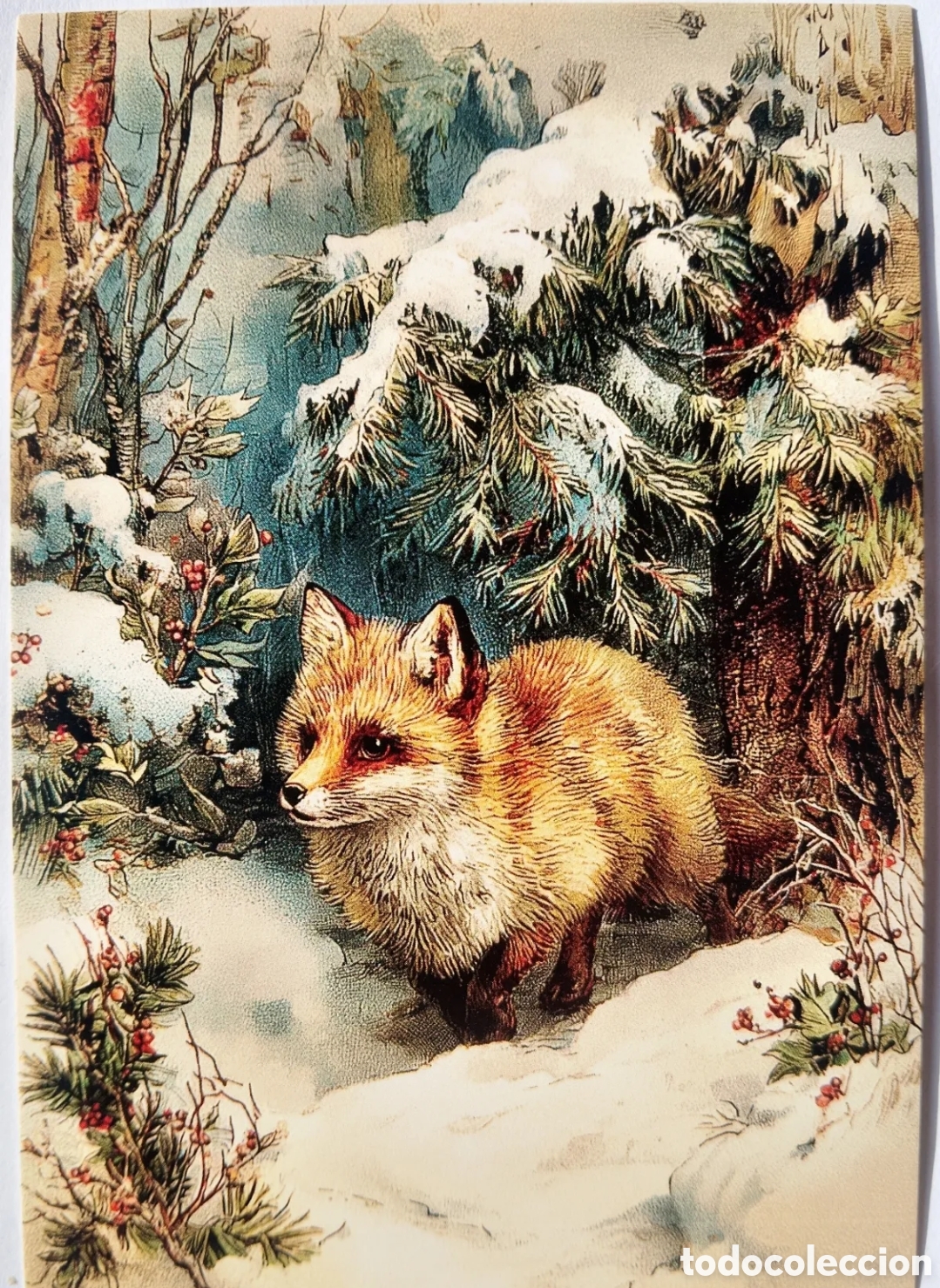 Postales: POSTAL NAVIDAD - ZORRO PAISAJE NEVADO - ESTILO ANTIGUO