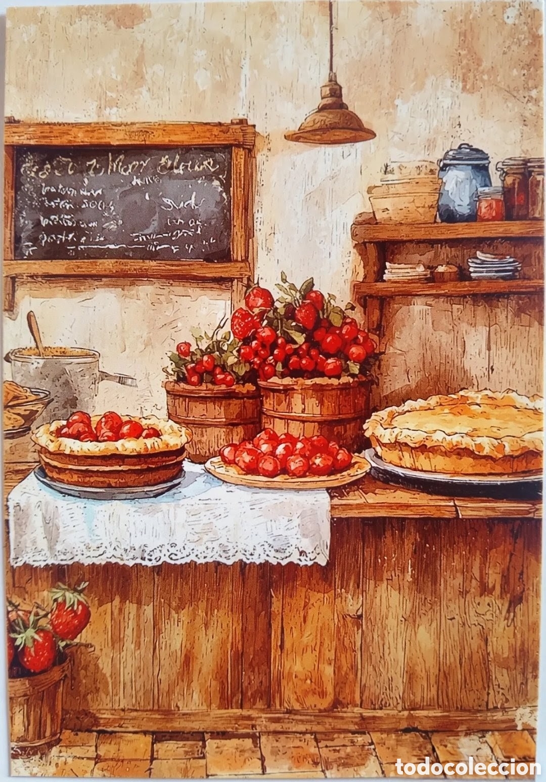 Postales: POSTAL - ESCENA HOGARE&Ntilde;A COCINA TARTAS FRESAS - ESTILO ANTIGUO
