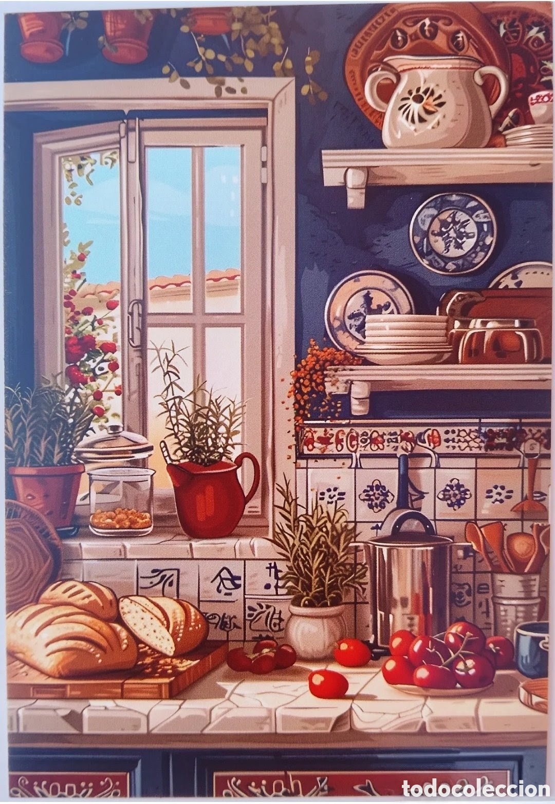 Postales: POSTAL - ESCENA HOGARE&Ntilde;A COCINA GRIEGA - ESTILO ANTIGUO