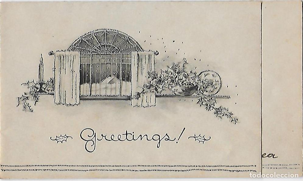 Postales: 7322S -ANTIGUA FELICITACI&Oacute;N- DIBUJO INTERIOR- RELIEVE EN PLATEADOS, DIPTICA 12,5X7,5 CM