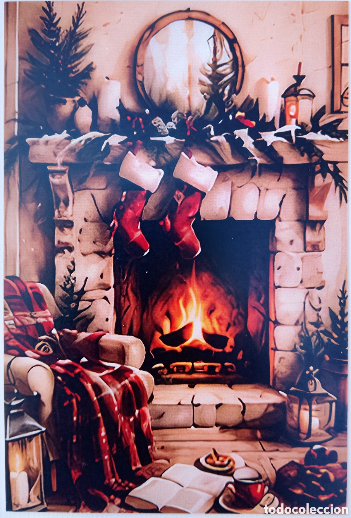 Postales: POSTAL NAVIDAD - ESCENA HOGARE&Ntilde;A CHIMENEA - ESTILO ANTIGUO