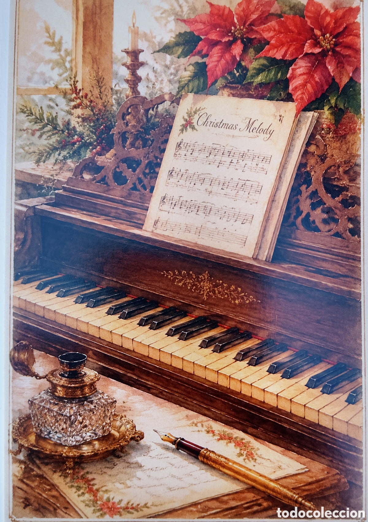 Postales: POSTAL NAVIDAD - DETALLE PIANO TINTERO VILLANCICOS - ESTILO ANTIGUO