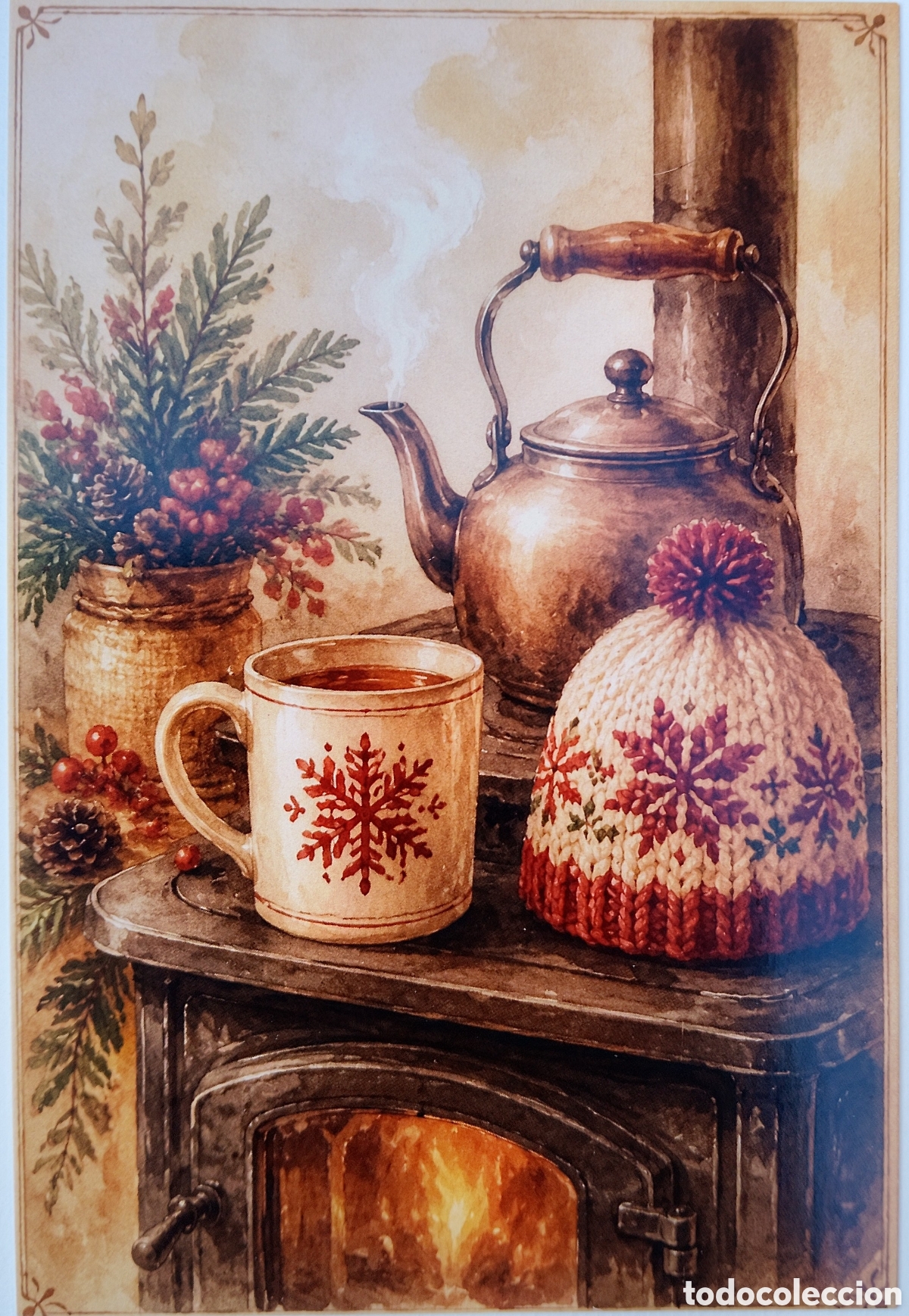 Postales: POSTAL NAVIDAD - DETALLE COCINA HORNO LE&Ntilde;A TETERA - ESTILO ANTIGUO