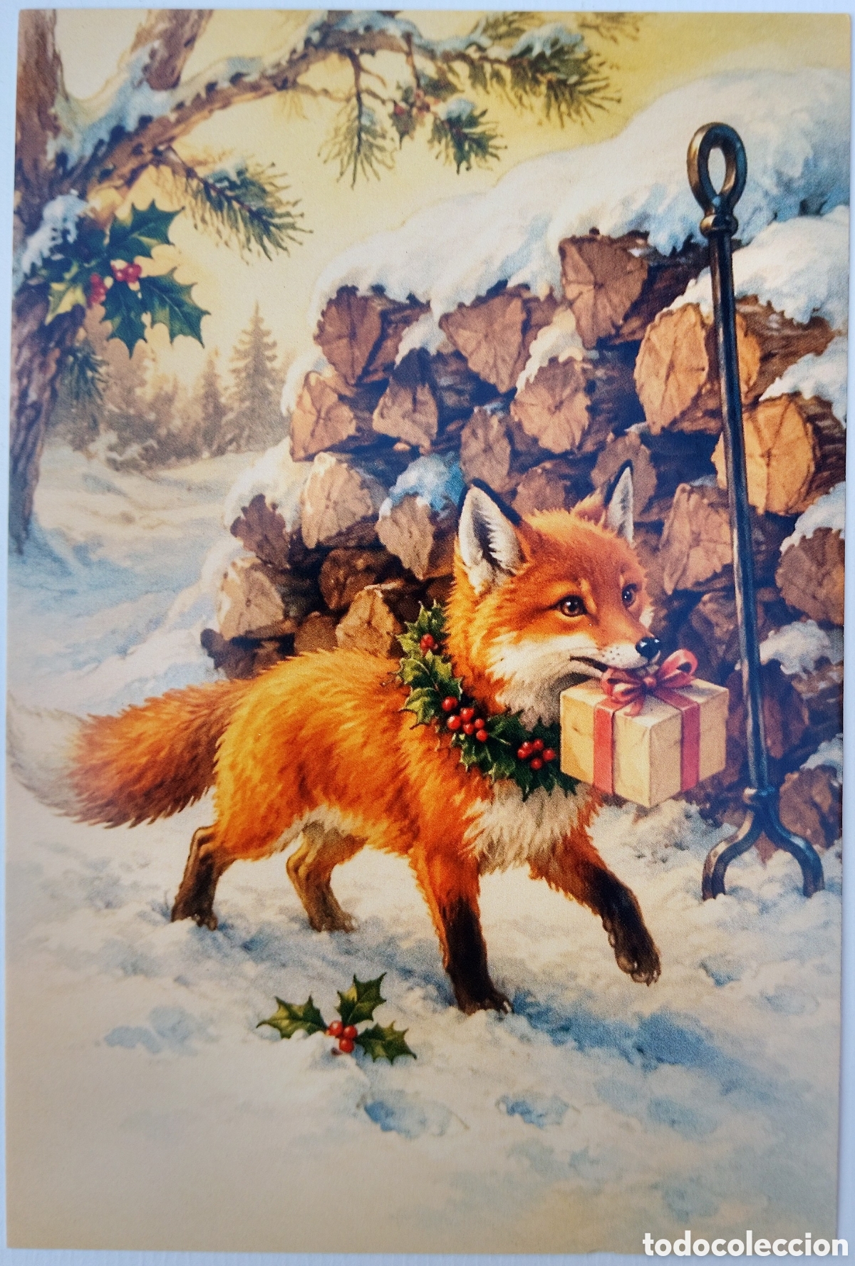 Postales: POSTAL NAVIDAD - ZORRO REGALO PAISAJE NEVADO - ESTILO ANTIGUO