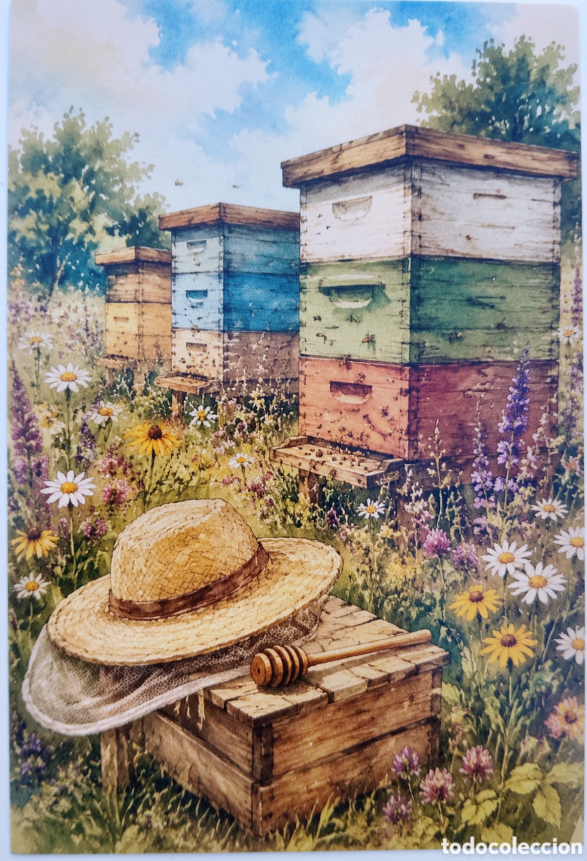 Postales: POSTAL - COLMENAS ABEJAS FLORES - ESTILO ANTIGUO