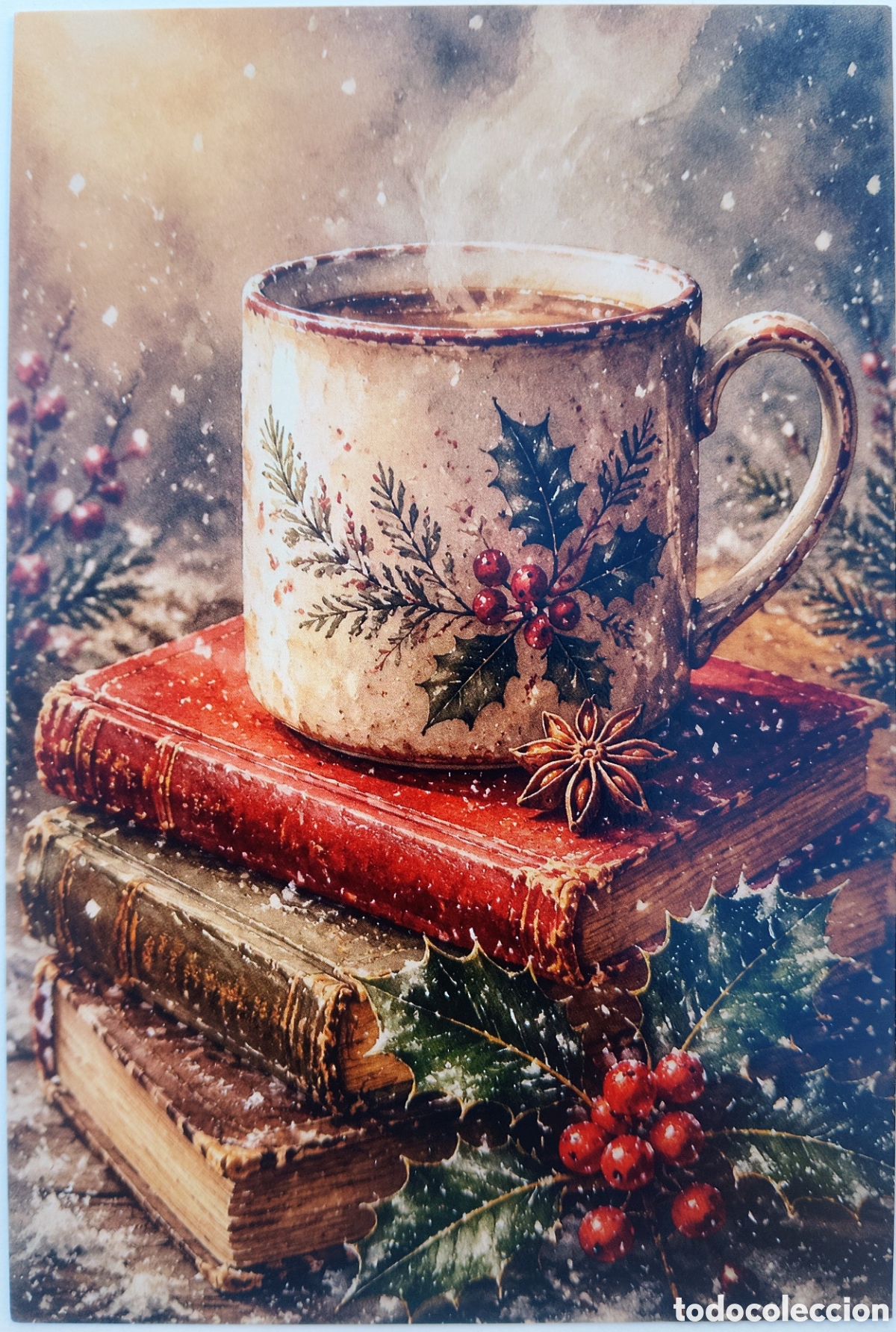 Postales: POSTAL NAVIDAD - DETALLE LIBROS TAZA ADORNOS - ESTILO ANTIGUO