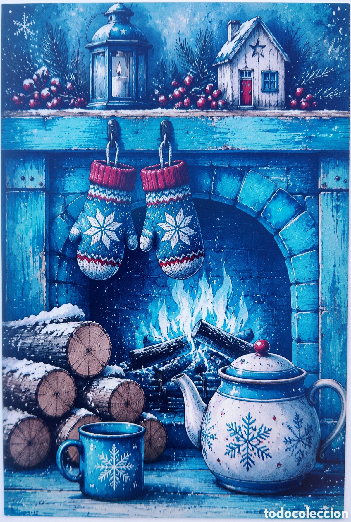 Postales: POSTAL NAVIDAD - ESCENA HOGARE&Ntilde;A CHIMENEA - ESTILO ANTIGUO