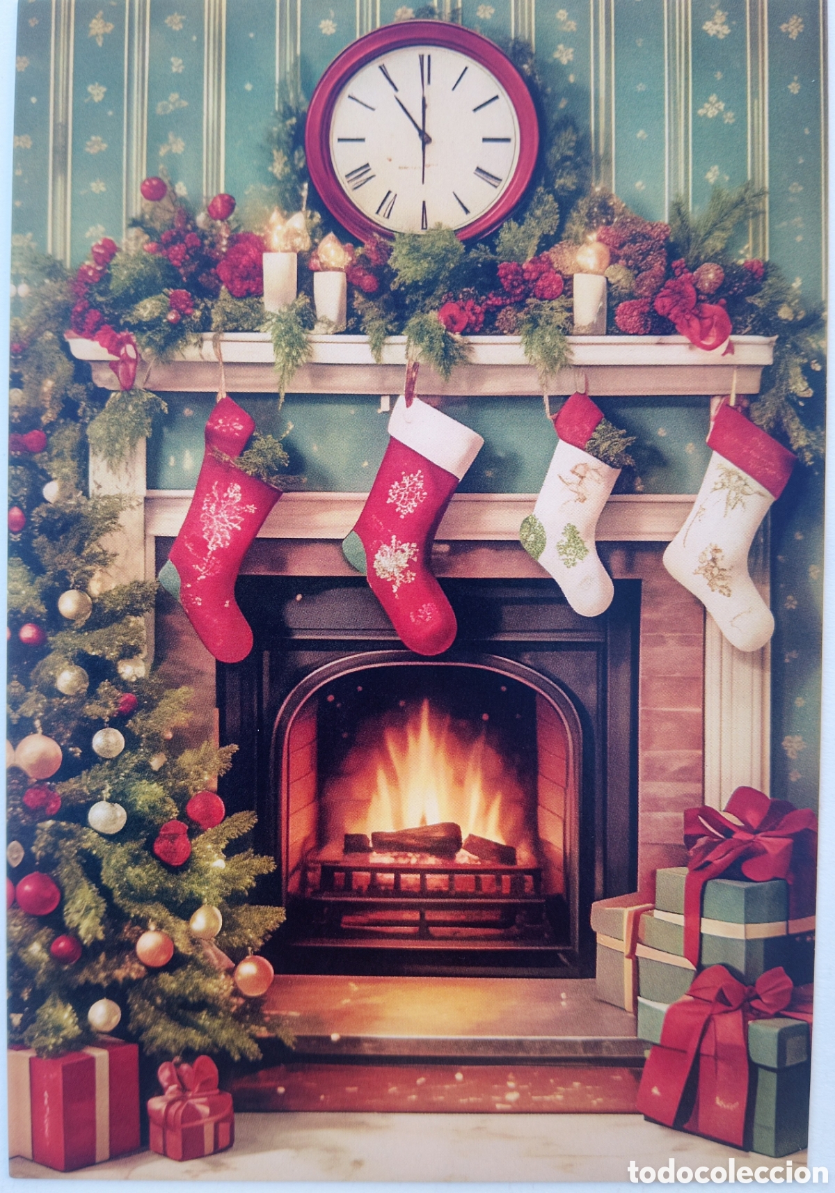 Postales: POSTAL NAVIDAD - ESCENA HOGARE&Ntilde;A CHIMENEA - ESTILO ANTIGUO
