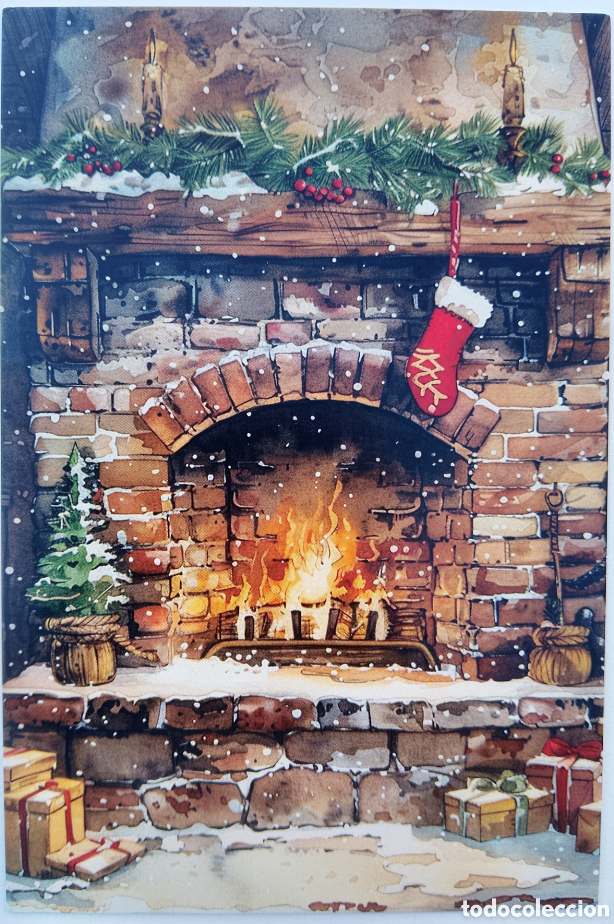 Postales: POSTAL NAVIDAD - ESCENA HOGARE&Ntilde;A CHIMENEA - ESTILO ANTIGUO