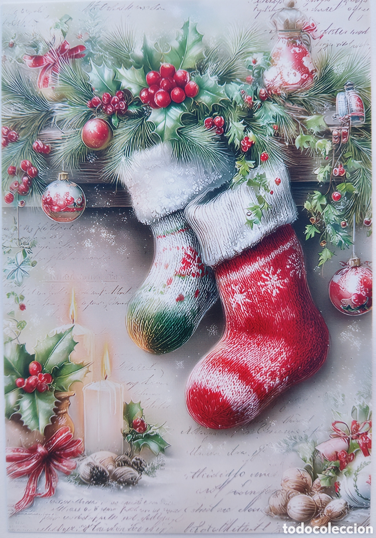 Postales: POSTAL NAVIDAD - ESCENA HOGARE&Ntilde;A DETALLE CALCETINES VELAS ADORNOS - ESTILO ANTIGUO