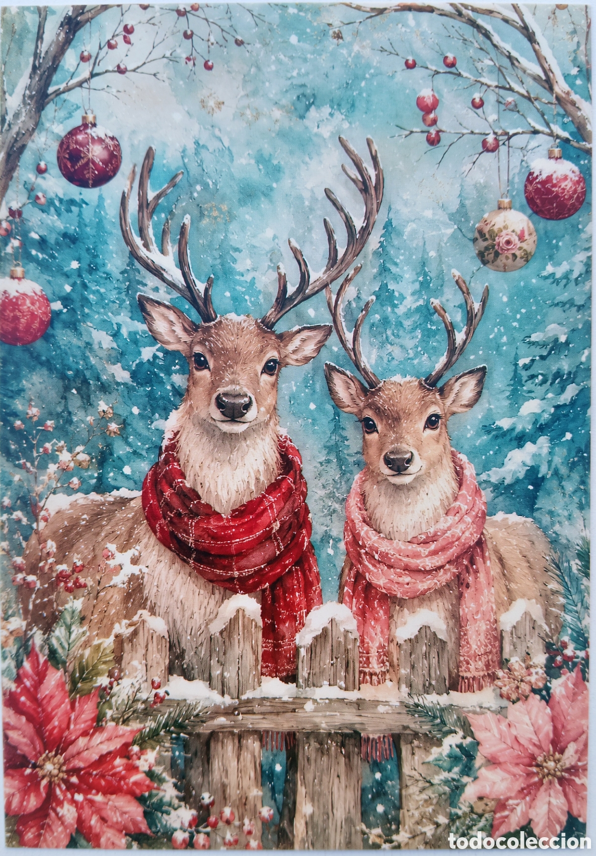 Postales: POSTAL NAVIDAD - CIERVOS PAISAJE NEVADO - ESTILO ANTIGUO