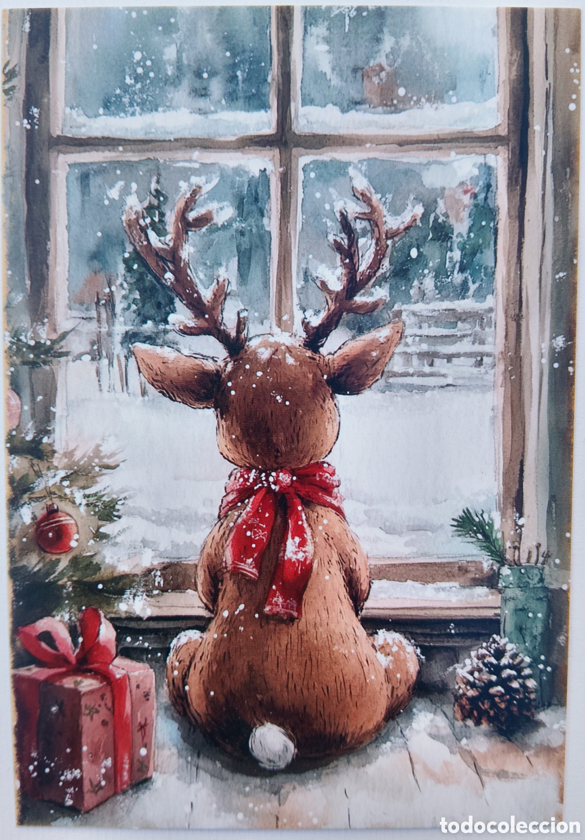 Postales: POSTAL NAVIDAD - CIERVO VENTANA PAISAJE NEVADO - ESTILO ANTIGUO