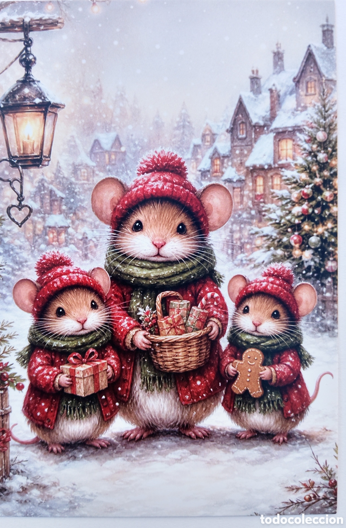 Postales: POSTAL NAVIDAD - FAMILIA RATONCITOS PAISAJE NEVADO - ESTILO ANTIGUO