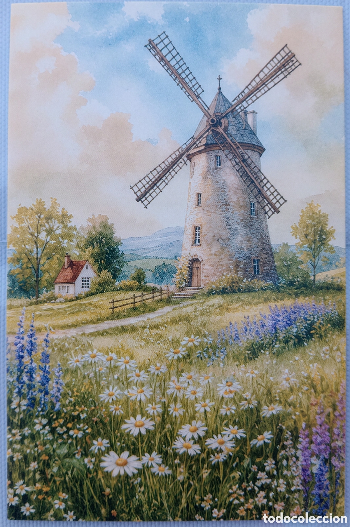 Postales: POSTAL - MOLINO DE VIENTO FLORES PAISAJE - ESTILO ANTIGUO